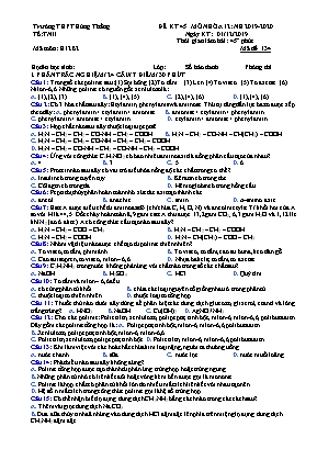 Đề kiểm tra một tiết môn Hóa học Lớp 12 - Năm học 2019-2020 - Trường THPT Hùng Thắng